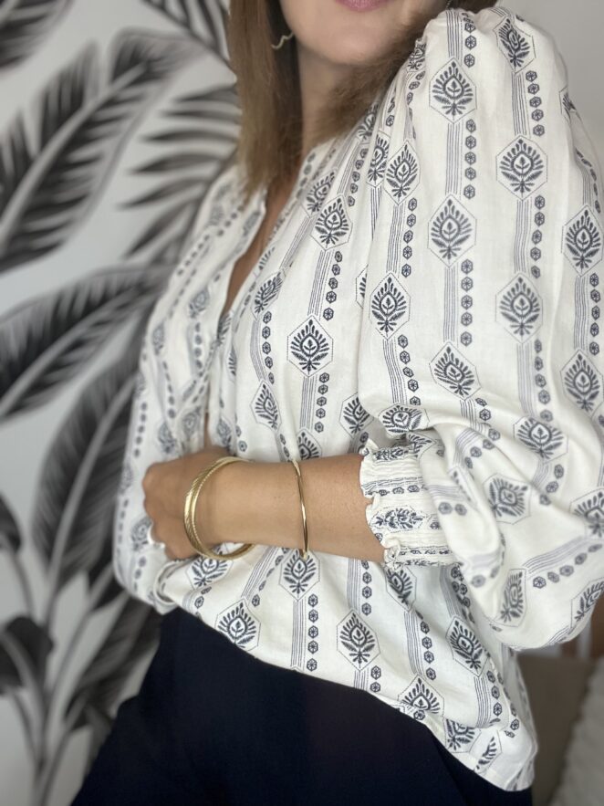 Chemisier Lia Ecru/Navy – Image 2