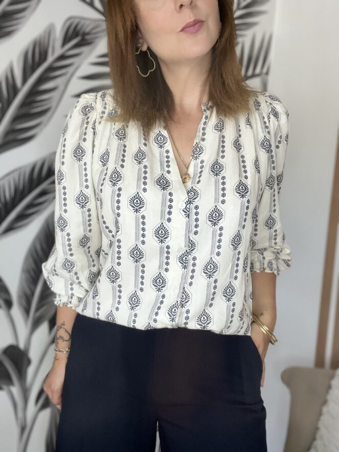 Chemisier Lia Ecru/Navy – Image 4