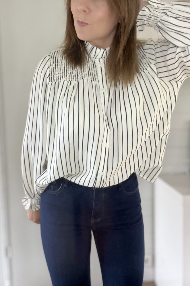Chemisier Laurine rayures Ecru/ Marine