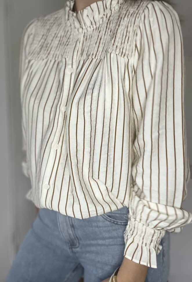 Chemisier Laurine Rayures Blanc/ Camel – Image 3