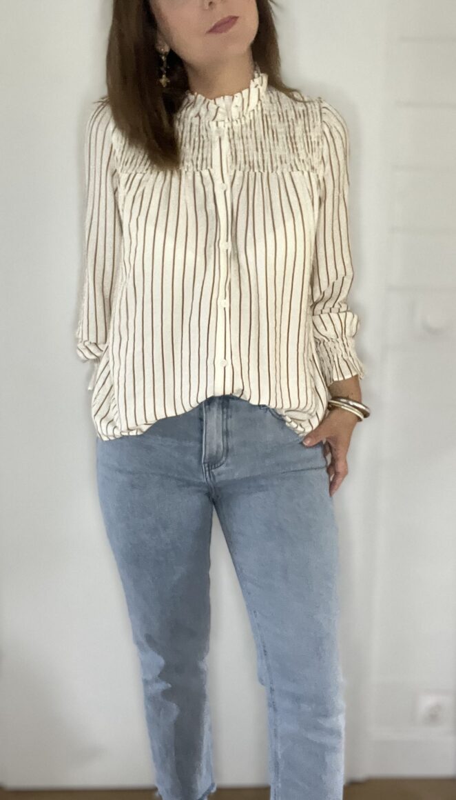 Chemisier Laurine Rayures Blanc/ Camel – Image 2