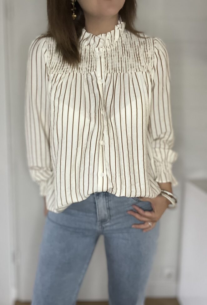 Chemisier Laurine Rayures Blanc/ Camel