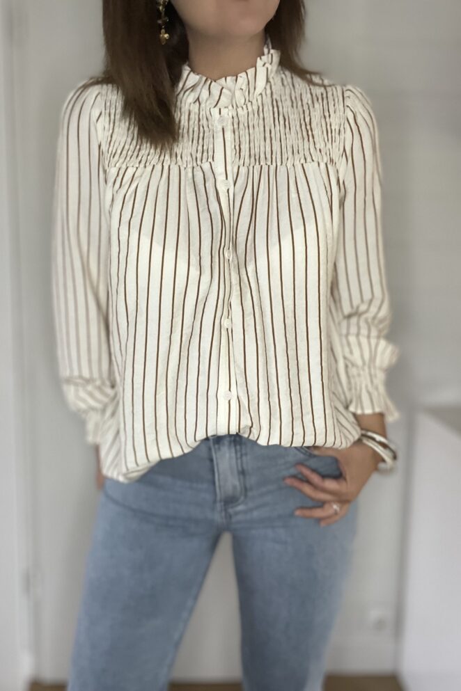 Chemisier Laurine Rayures Blanc/ Camel