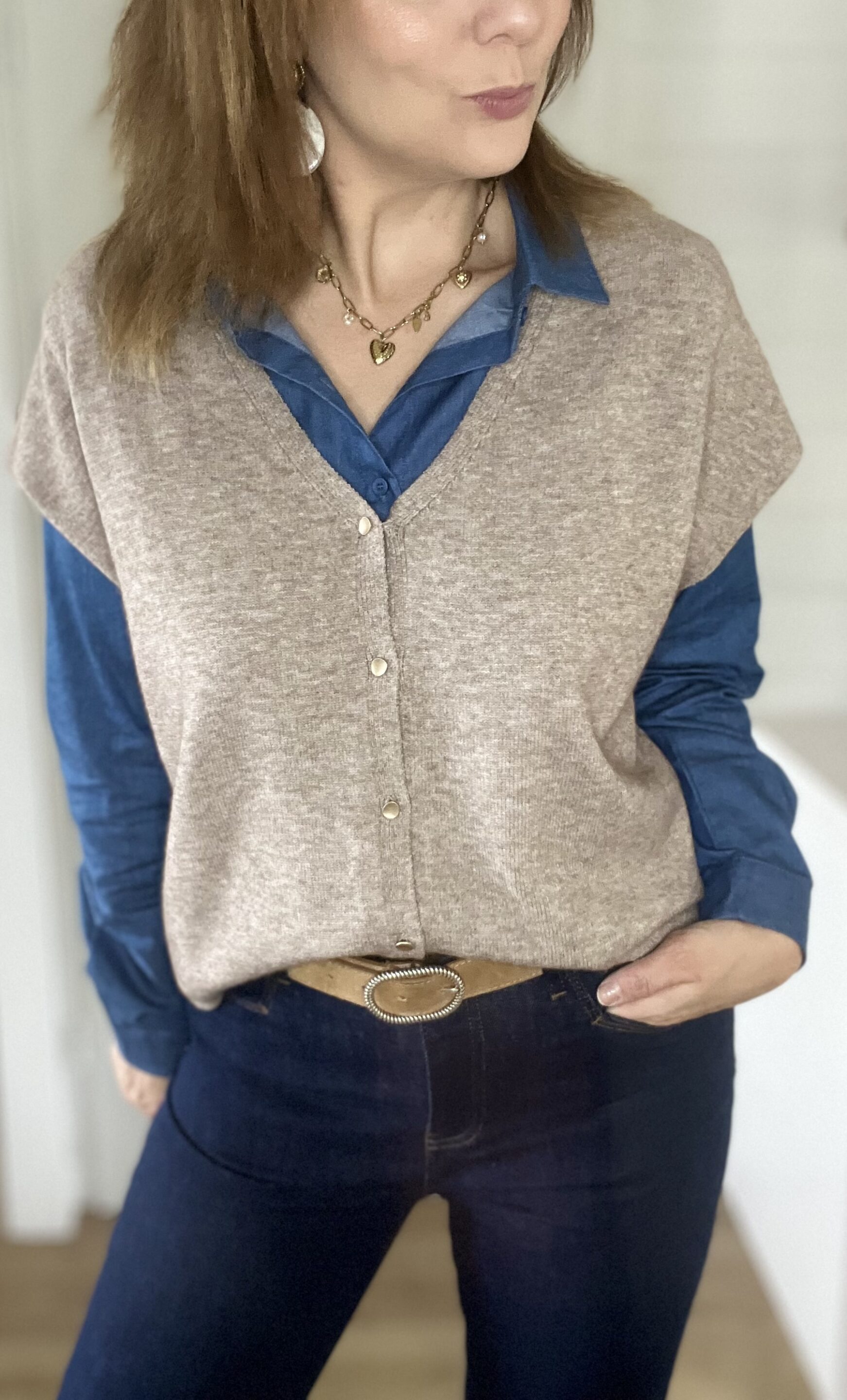 Pull Sans Manches Suzan Taupe – Image 2