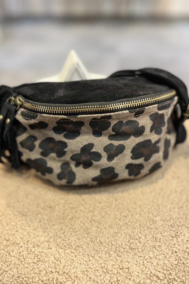 Sacoche Cuir Léopard Noir/Taupe