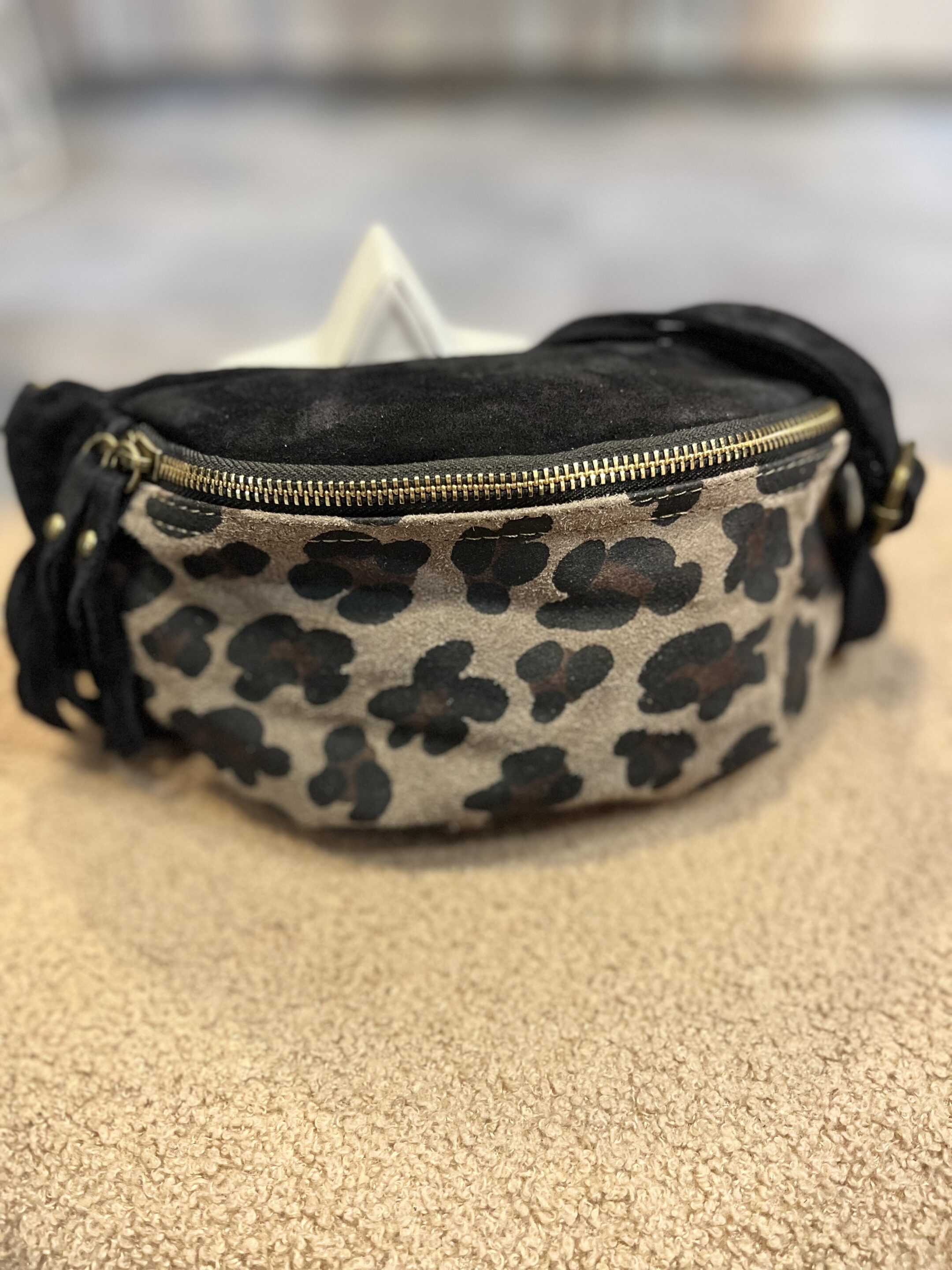 Sacoche Cuir Léopard Noir/Taupe