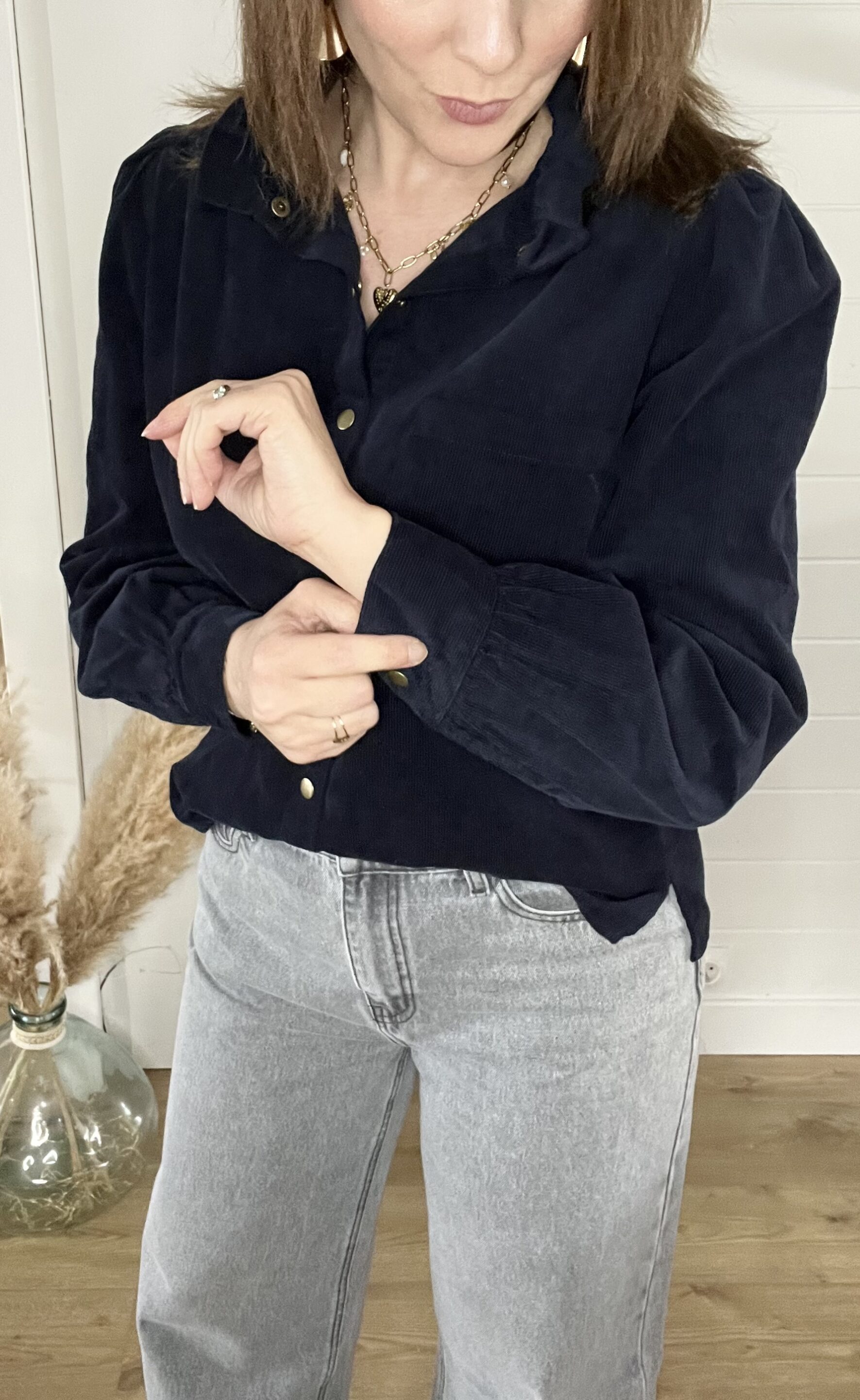 Chemisier Olga Velours Marine – Image 2