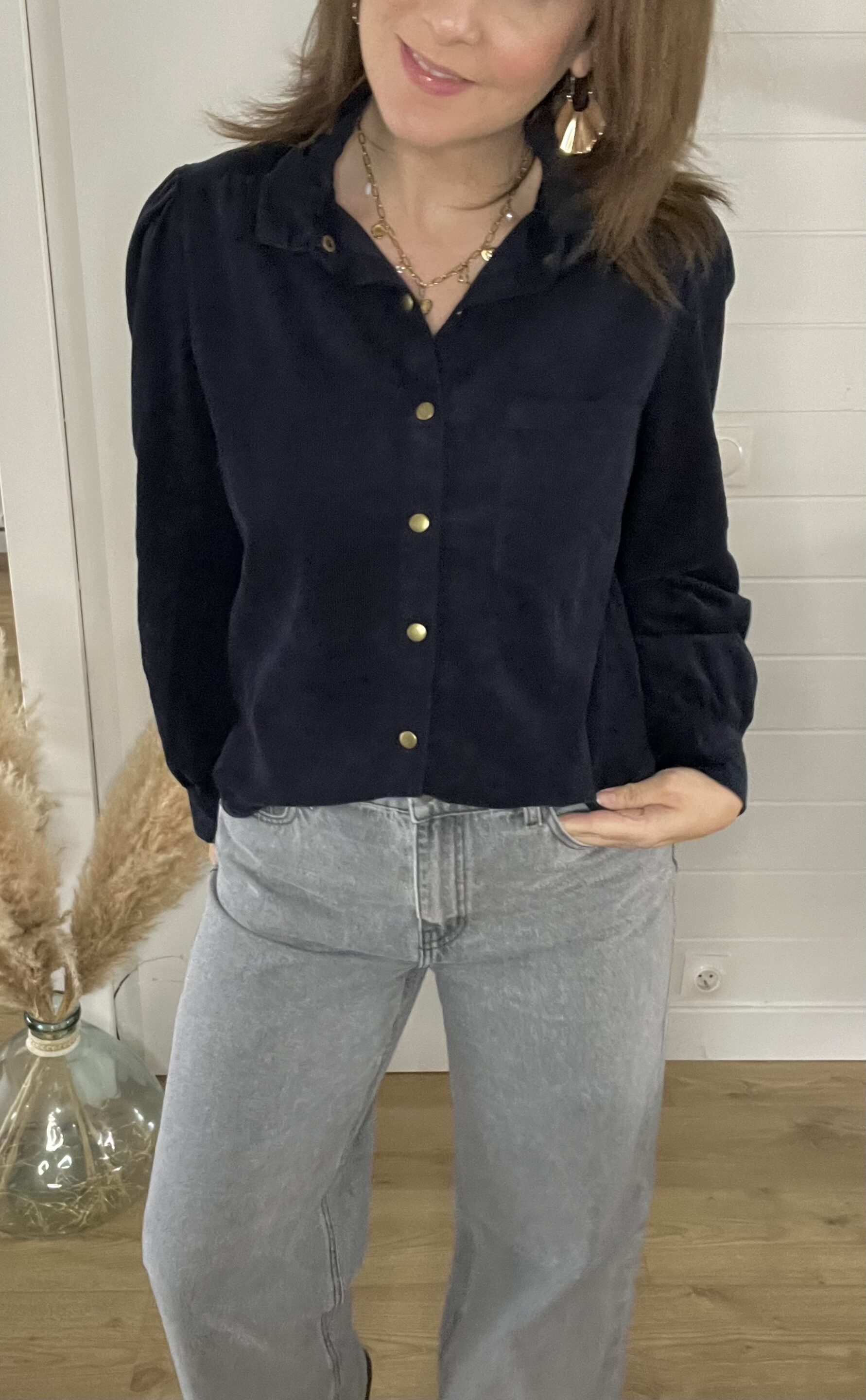 Chemisier Olga Velours Marine – Image 3