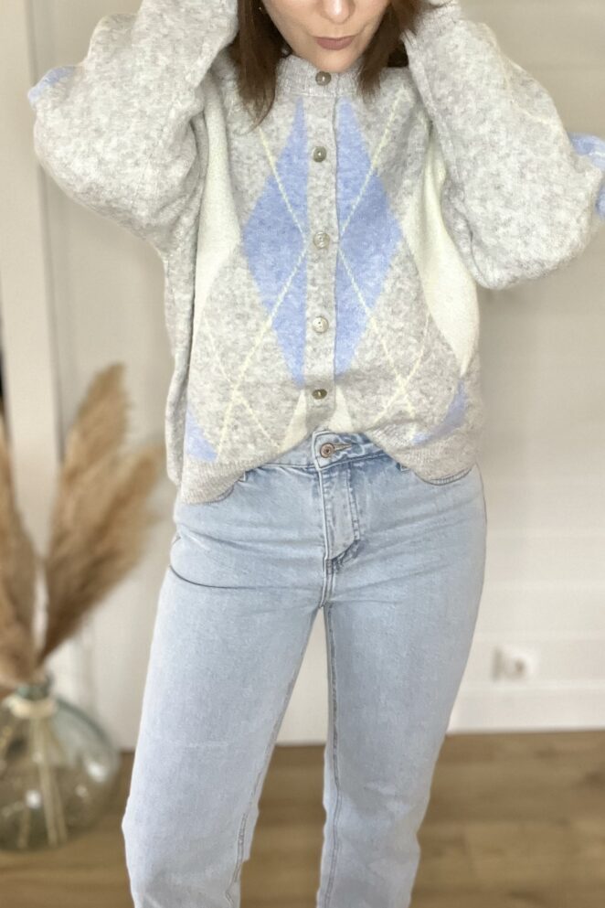 Gilet Cléo Gris/Ciel