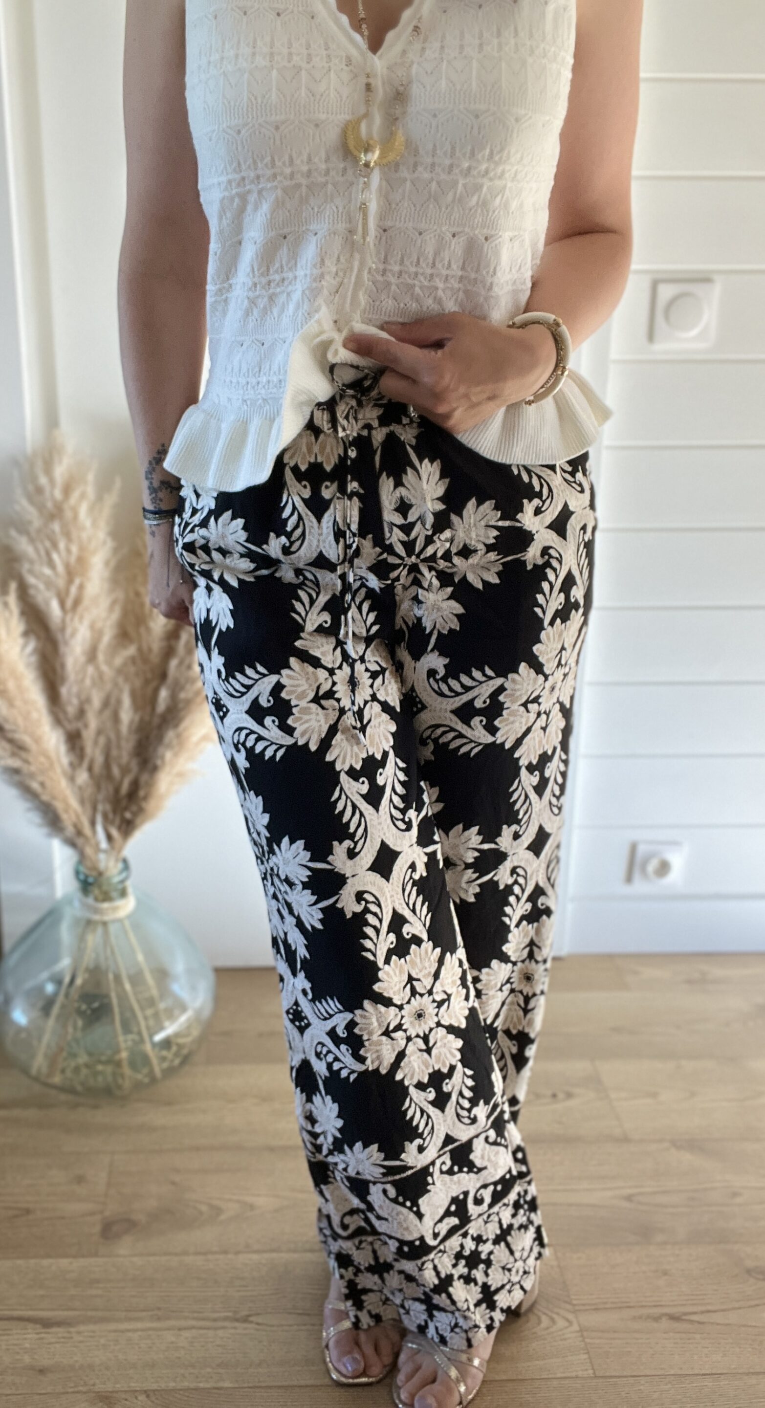 Pantalon Socrate Noir/Beige